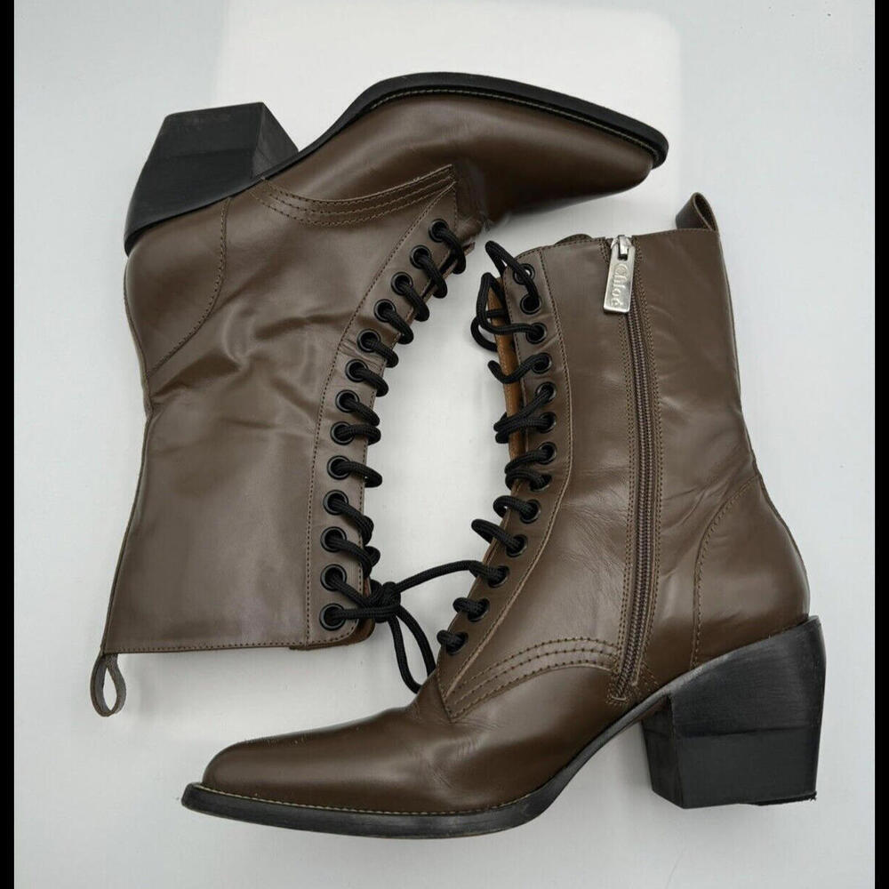 Chloe Rylee Patent Leather Heel Boots Brown Size 41 EU, 11 US - Picture 5 of 9